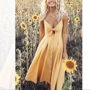Tie Front Midi Sundress Yellow